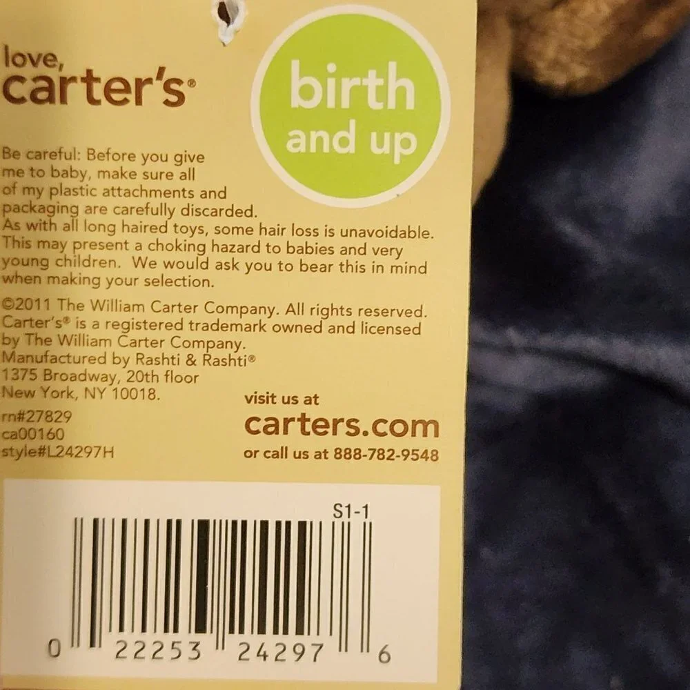 Carter's brown monkey blue blanket lovey rattle baby toy New